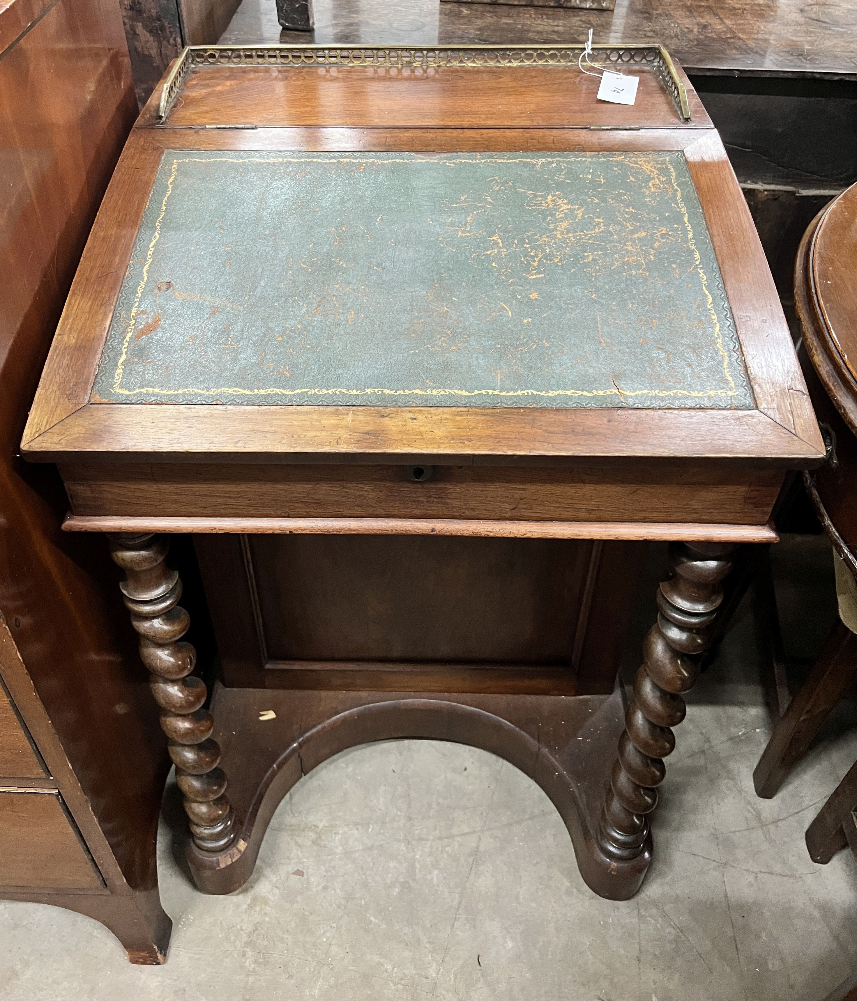 A Victorian rosewood davenport, width 54cm, depth 54cm, height 83cm
